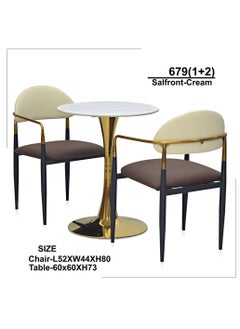 KARNAK Karnak (2+1) Coffee Table Round High Top And Chair Metal Frame For Hotel Restaurant And Office Sintered Stone Table Easy to Clean Assemble Vertical Metal Leg Bar Table 679 (1+2) color Brown & Cream  - Image 2