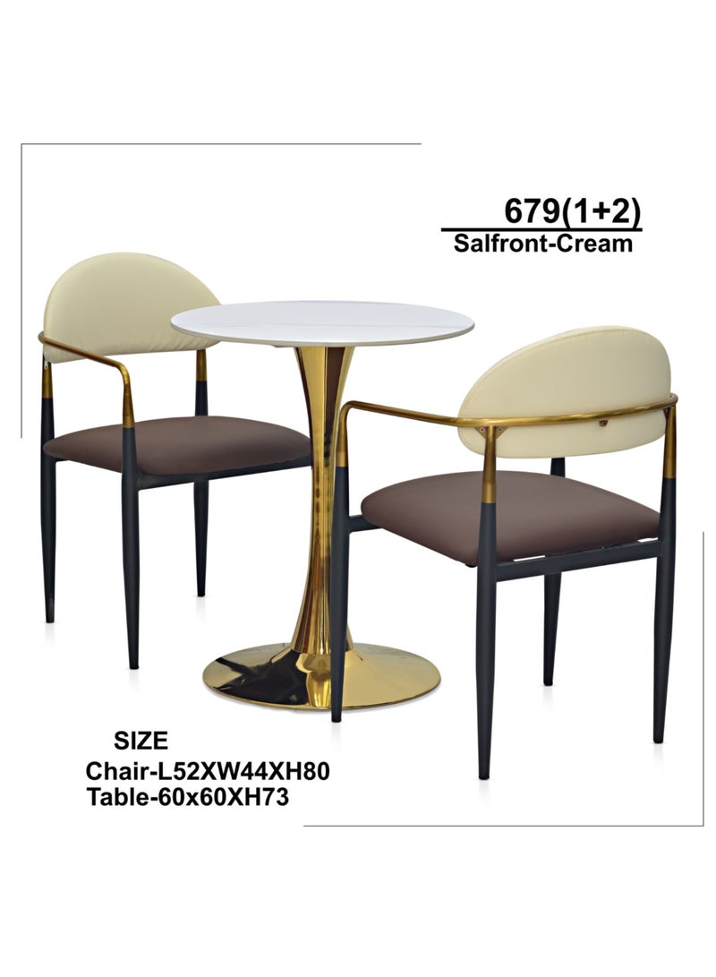 KARNAK Karnak (2+1) Coffee Table Round High Top And Chair Metal Frame For Hotel Restaurant And Office Sintered Stone Table Easy to Clean Assemble Vertical Metal Leg Bar Table 679 (1+2) color Brown & Cream  - Image 2