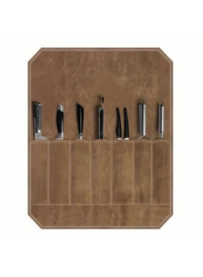 Waxed Canvas Chef Knife Roll Bag Heavy Duty Storage Knife Cutlery Tool Case with 7Slots Wrapping Strap - Image 3