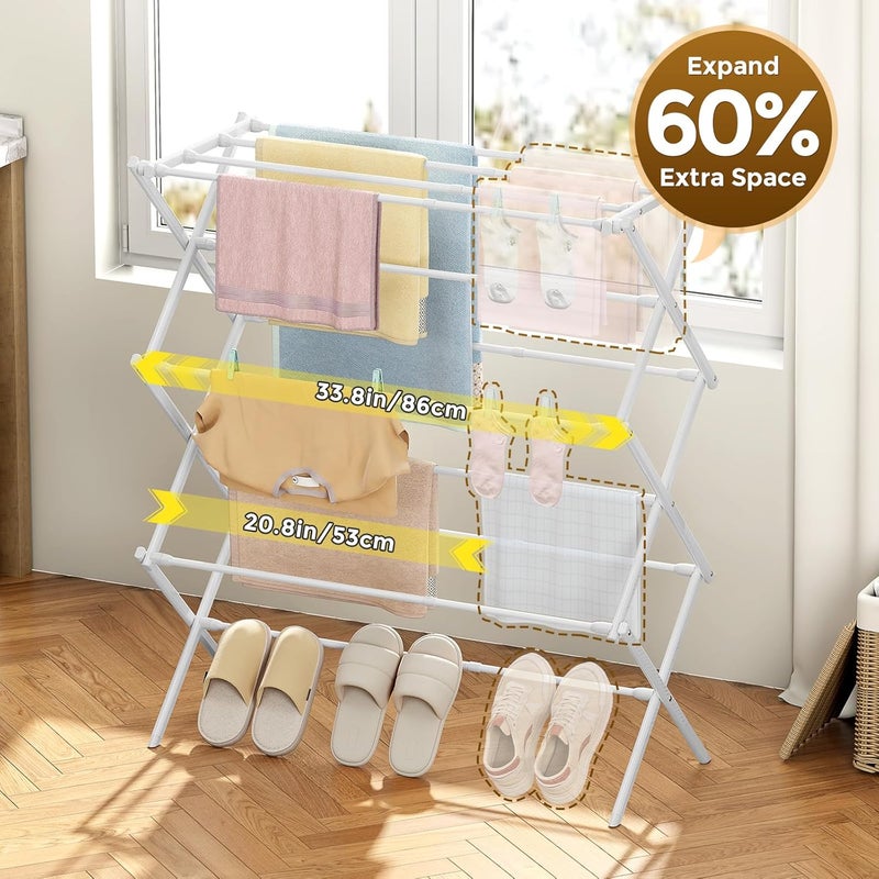KINGBOARD Clothes Drying Rack, Collapsible Drying Rack Clothing with 11 Poles, 3-Tier Laundry Drying Rack, Small Clothes Drying Rack Foldable for Baby Clothes Sock Towel, 25lb Capacity, White - Image 2