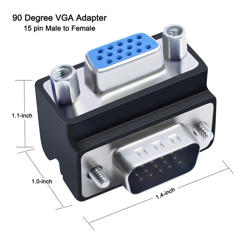 DTECH 90 Degree VGA Right Angle Adapter 15 Pin Male to Female Extension Converter Coupler - Image 2