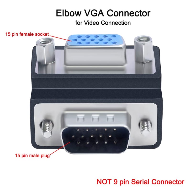 DTECH 90 Degree VGA Right Angle Adapter 15 Pin Male to Female Extension Converter Coupler - Image 3