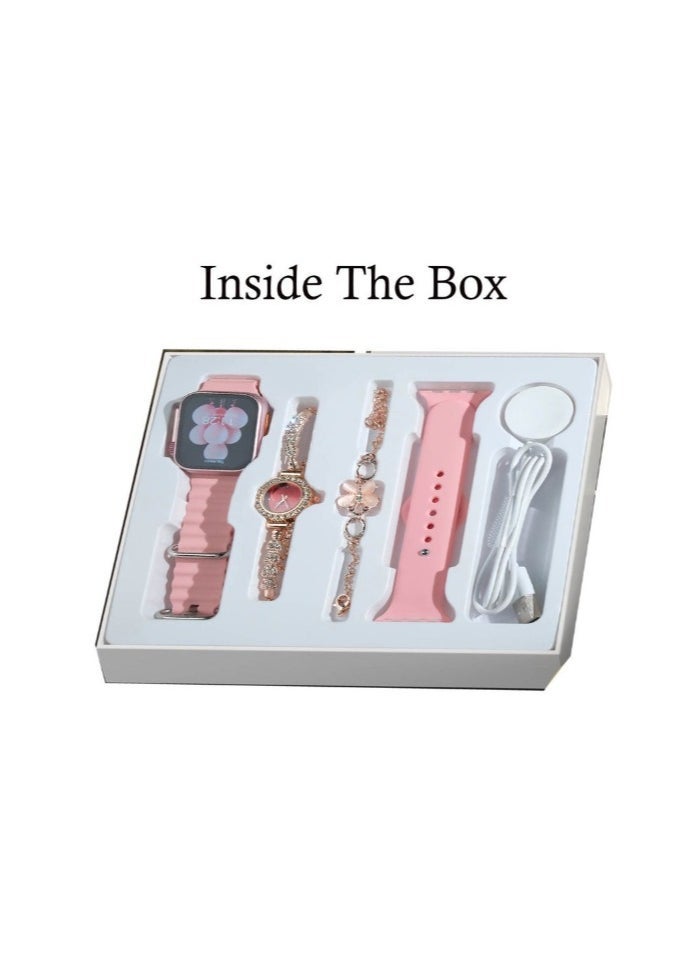 Telzeal ⌚ TC03 Ultra Mini 38mm HD Display Smart Watch with 2 Pair Straps, Analog Watch & Bracelet Combo – Stylish Pink Smartwatch for Ladies, Fitness & Fashion in One  - Image 5