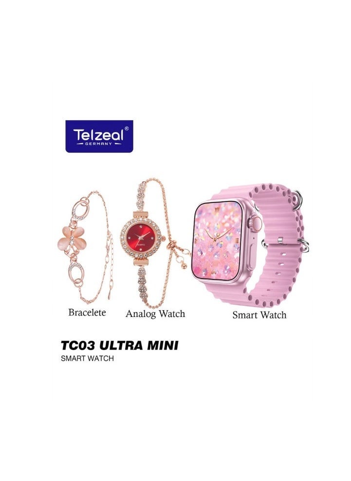 Telzeal ⌚ TC03 Ultra Mini 38mm HD Display Smart Watch with 2 Pair Straps, Analog Watch & Bracelet Combo – Stylish Pink Smartwatch for Ladies, Fitness & Fashion in One  - Image 4