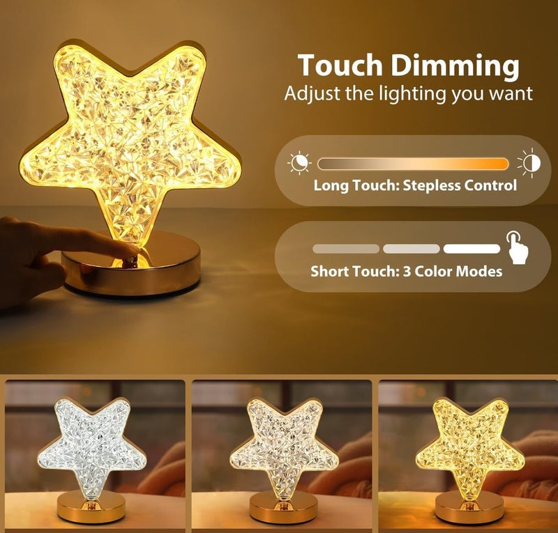 Diamond Star Decoration Table Lamp Night Light with Three Color and Dimming Feature Ambient Light Creative Table Suitable for Bedside Night Light and Bedroom and Living Room - Image 1