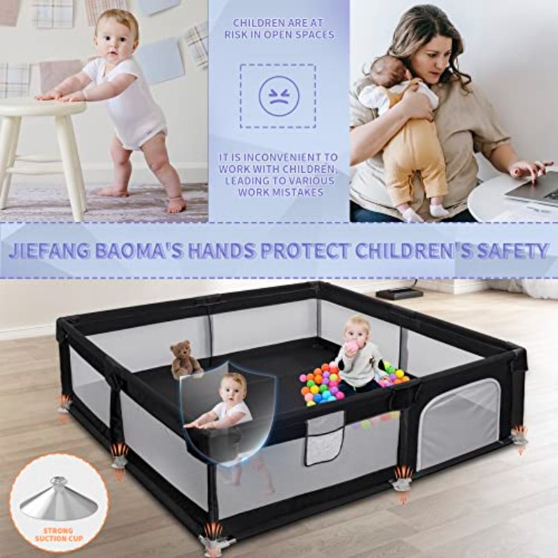 OUUTMEE Baby Playpen 150×180cm Large Baby Playard with Anti-Slip Base and Gate for Toddlers Infants Baby Fence Activity Centre Play Yard Sturdy Safety Play Yard with Soft Breathable Mesh, Black - Image 3