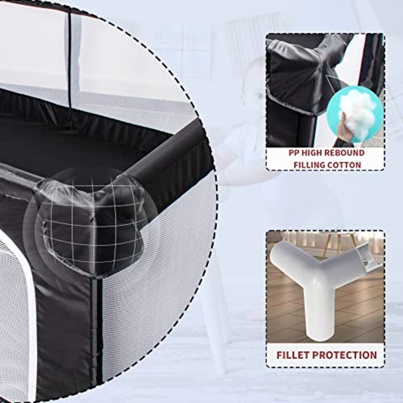 OUUTMEE Baby Playpen 150×180cm Large Baby Playard with Anti-Slip Base and Gate for Toddlers Infants Baby Fence Activity Centre Play Yard Sturdy Safety Play Yard with Soft Breathable Mesh, Black - Image 5