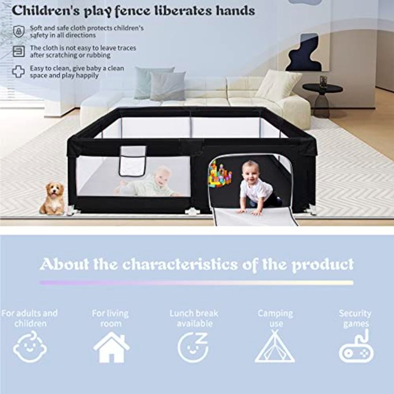 OUUTMEE Baby Playpen 150×180cm Large Baby Playard with Anti-Slip Base and Gate for Toddlers Infants Baby Fence Activity Centre Play Yard Sturdy Safety Play Yard with Soft Breathable Mesh, Black - Image 4