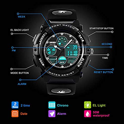 Cofuo Black Watch for Kids Boys 5-16 Years Old, Digital Sports Waterproof Watch for s, Birthday Presents, Outdoor Activities - Image 3