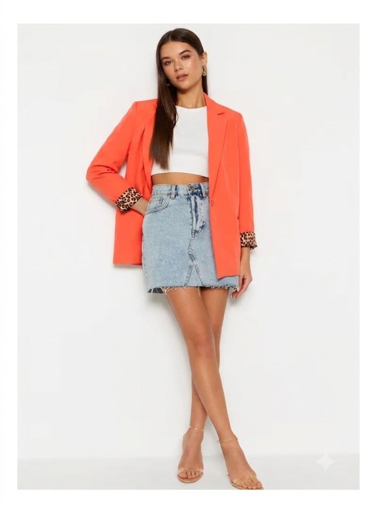 Orange Regular Woven Blazer Jacket with Lining Detailed TWOAW20CE0316.