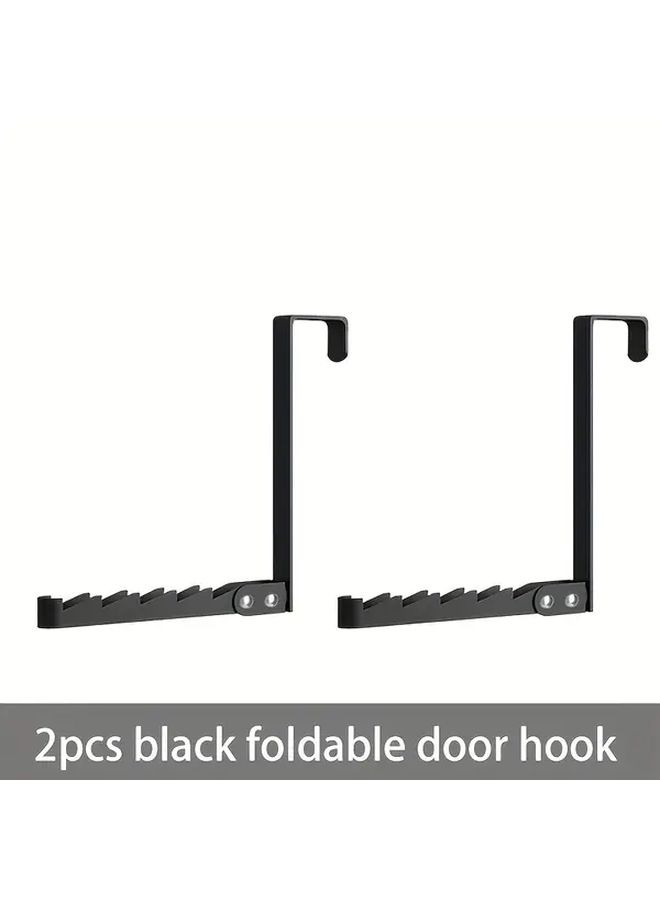 Foldable Metal Door Hooks Black Space Saving For Bedroom And Bathroom 4pcs Heavy Duty Over The Door Hanger - Image 5