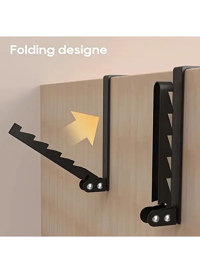 Foldable Metal Door Hooks Black Space Saving For Bedroom And Bathroom 4pcs Heavy Duty Over The Door Hanger - Image 1