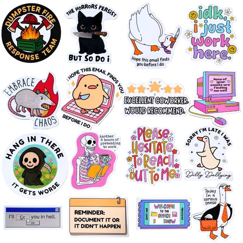 YJ PREMIUMS 16PC Funny Work Magnets Cute Meme Fun Hilarious Witty Sarcastic Decor Goose Duck Skeleton Decorative Animal Accessories Kitchen Magnet for Refrigerator Locker Office Gifts for Coworkers Friends - Image 1