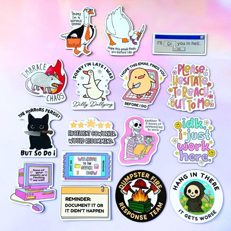 YJ PREMIUMS 16PC Funny Work Magnets Cute Meme Fun Hilarious Witty Sarcastic Decor Goose Duck Skeleton Decorative Animal Accessories Kitchen Magnet for Refrigerator Locker Office Gifts for Coworkers Friends - Image 4