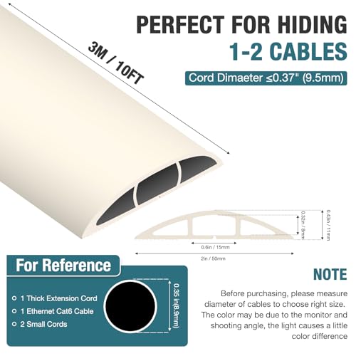 DBHXXMB-HH Floor Cord Cover, Cable Protector, 0.63W x 0.31H inches, Wire Cover for Extension Cords, Floor Cable Covers Prevent Cable Trips (Beige, 50-10 Feet) - Image 5