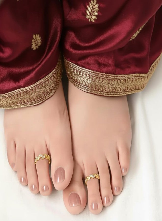 Peora Gold Plated Cubic Zirconia Studded Adjustable Toe Ring Stylish Fancy Daily Regular Jewellery for Girls and Women - Image 2