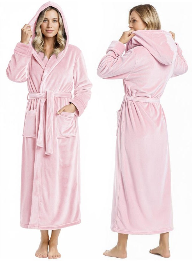 NY Threads Premium Womens Robe with Hood, Plush Fleece Long Bath Robe for Women, Fluffy Soft Women's Bathrobe, Large, Light Pink - Image 1