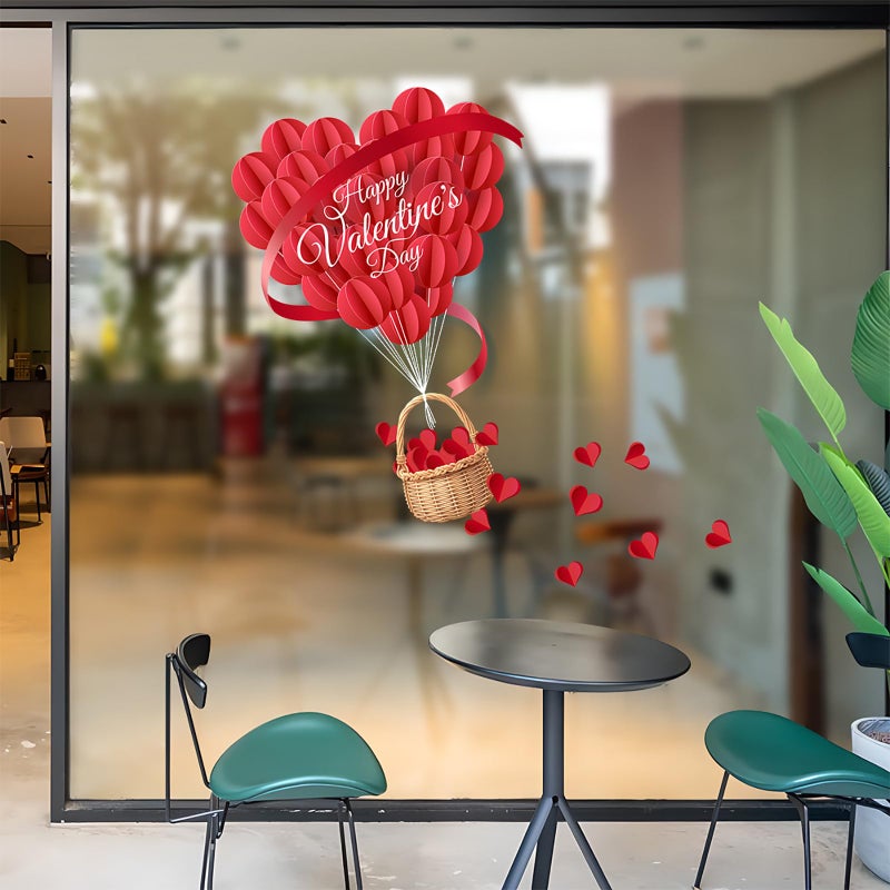 GRITOSE 1 Sheet Valentines Window Cling Valentine's Day Windows Glass Decoration 3D Red Love Heart Window Stickers Valentines Window Decals Double-Sided Stickers for Wedding Anniversary Party Store Glass - Image 4