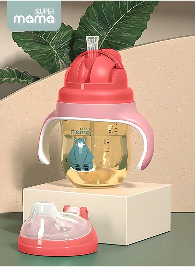 SUPERMAMA - PPSU Baby Sippy Cup Boys and Girls Toddler Straw Cups Kids Water Bottle Spill Proof for School Outdoor Or Indoor BPA Free Easy To Hold Red 266ml - Image 1