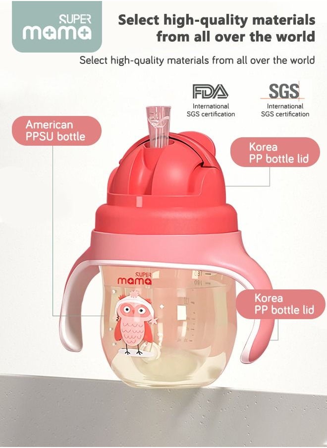 SUPERMAMA - PPSU Baby Sippy Cup Boys and Girls Toddler Straw Cups Kids Water Bottle Spill Proof for School Outdoor Or Indoor BPA Free Easy To Hold Red 266ml - Image 1