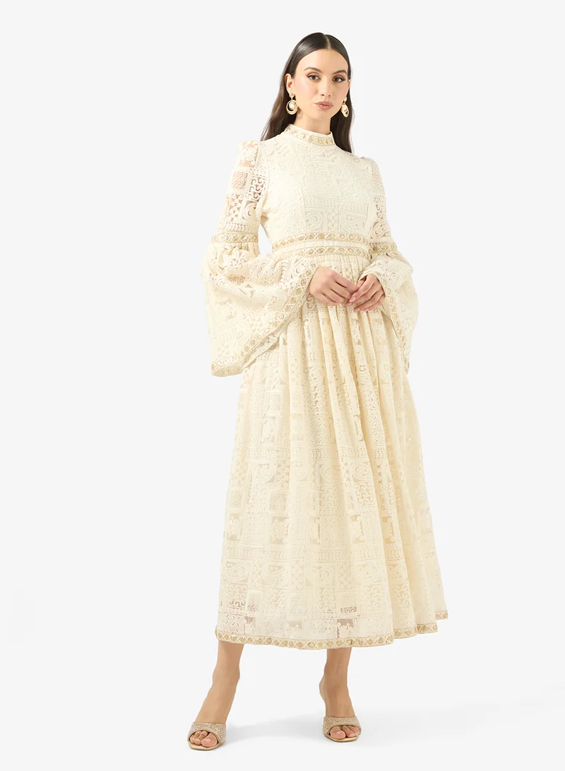 Lace A-line Dress With Flare Sleeves