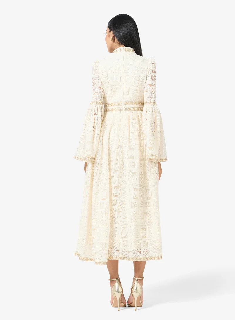 Khizana Lace A-line Dress With Flare Sleeves