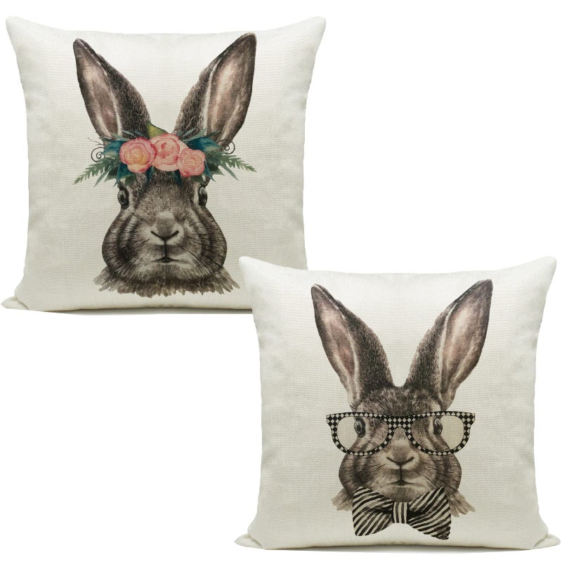 Hlonon Easter Decorations Throw Pillow Cover Set of 2 Farmhouse Decorative Pillows Rabbits Home DÃ©cor Rustic for Spring Easter (18 x 18 in) - Image 1