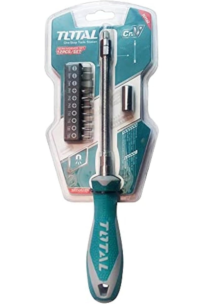 توتال مفك مرن مع مجموعه سنون 12 قطعه