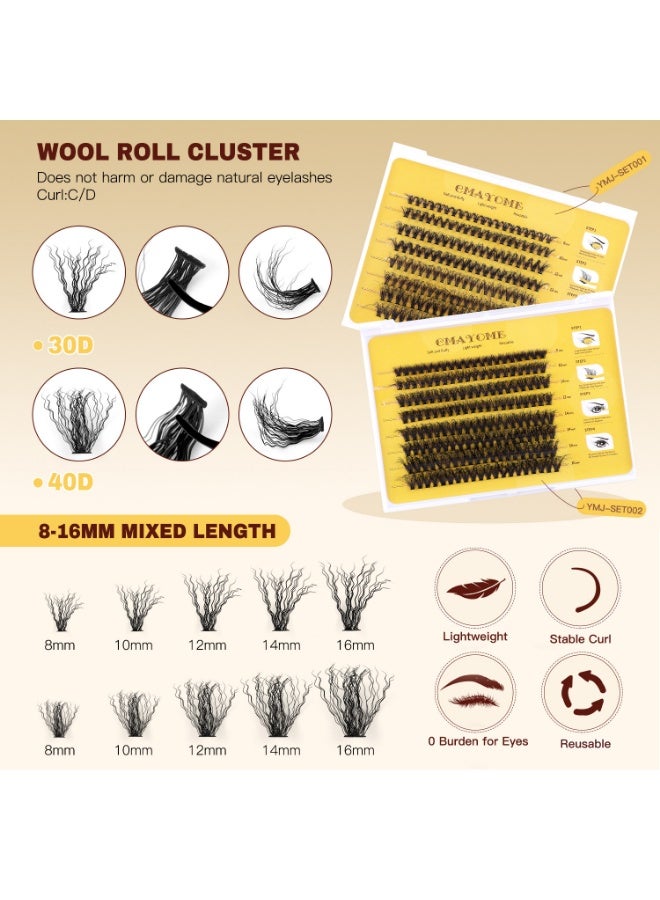 فلاي رود 160 قطعة رموش صناعية فردية بكثافة 40D و كيراتين مجعد مع غراء - رموش سوداء كثيفة مع ملقط وفرشاة مزدوجة - Image 4