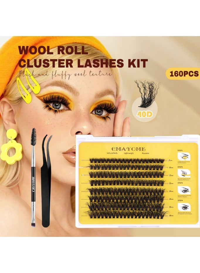 فلاي رود 160 قطعة رموش صناعية فردية بكثافة 40D و كيراتين مجعد مع غراء - رموش سوداء كثيفة مع ملقط وفرشاة مزدوجة - Image 1