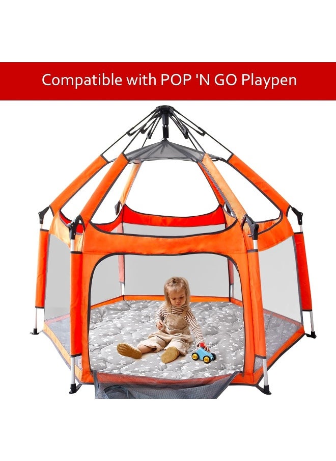 Moonsea - Moonsea Hexagon Playpen Mat Compatible with POP 'N GO Baby Playpen, 59 Inch Hexagon Playpen Mattress Pad, Non Slip and Cushion Play Mat Grey with Star Print - Image 1