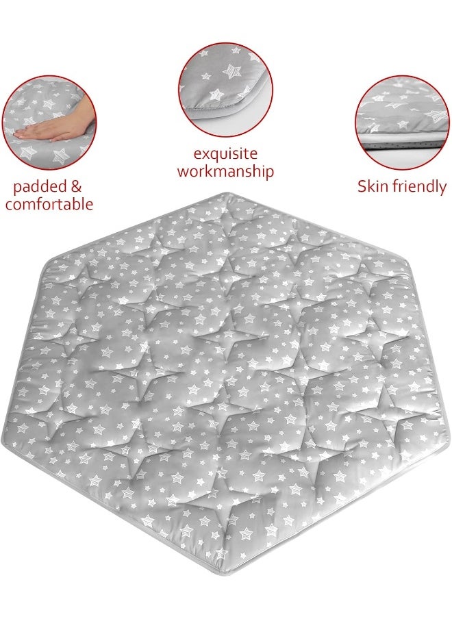 Moonsea Moonsea Hexagon Playpen Mat Compatible with POP 'N GO Baby Playpen, 59 Inch Hexagon Playpen Mattress Pad, Non Slip and Cushion Play Mat Grey with Star Print  - Image 3