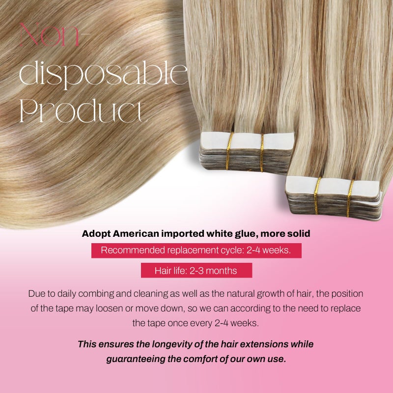 Moresoo Tape in Hair Extensions Blonde Human Hair Extensions Tape in Invisible Glue in Extensions Real Human Hair Highlighted Blonde Extensions Glue in Human Hair 16 Inch #P6/60 20pcs 50g - Image 3