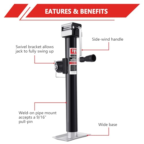 TYT 5000 lbs Weld On Pipe Mount Swivel Trailer Jack, 10" Vertical Travel Trailer Tongue Jack for Boat Trailer, Pop-up Camper, Small Travel Trailer - Image 4