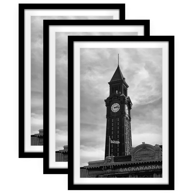 Wiscet 16x24 Picture Frame Set of 3 Display Pictures 12x18 with Mat or 16 x 24 Poster Frame Without Mat Wall Gallery Photo Frames Black