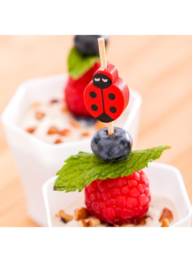 Restaurantware 3.9 x 0.7 Inch Party Toothpicks, 1000 Disposable Cocktail Skewers - Wooden Ladybug Decoration, Sharp Tips, Red Bamboo Decorative Cocktail Picks, Durable, For Garnishes Or Appetizers  - Image 3