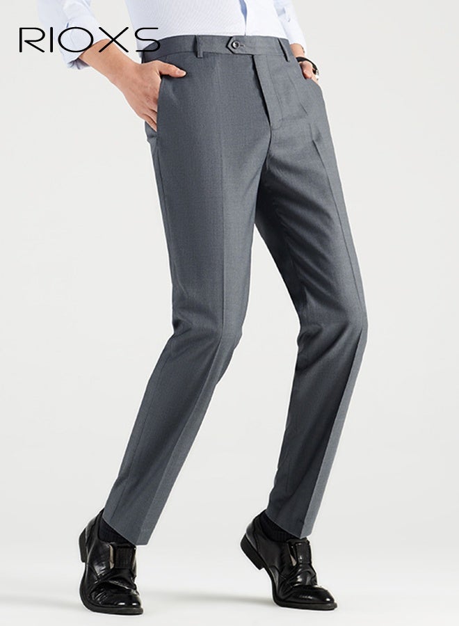 RIOXS Men's Gray Pants, Spring Summer Thin Business Casual Trousers, Soft Comfort Slim Fit Office Pants with Side Pockets, Tailored Stretch Formal Trousers for Men, Wrinkle-Resistant Work Pants, Professional Attire for Office and Events​ - Image 4