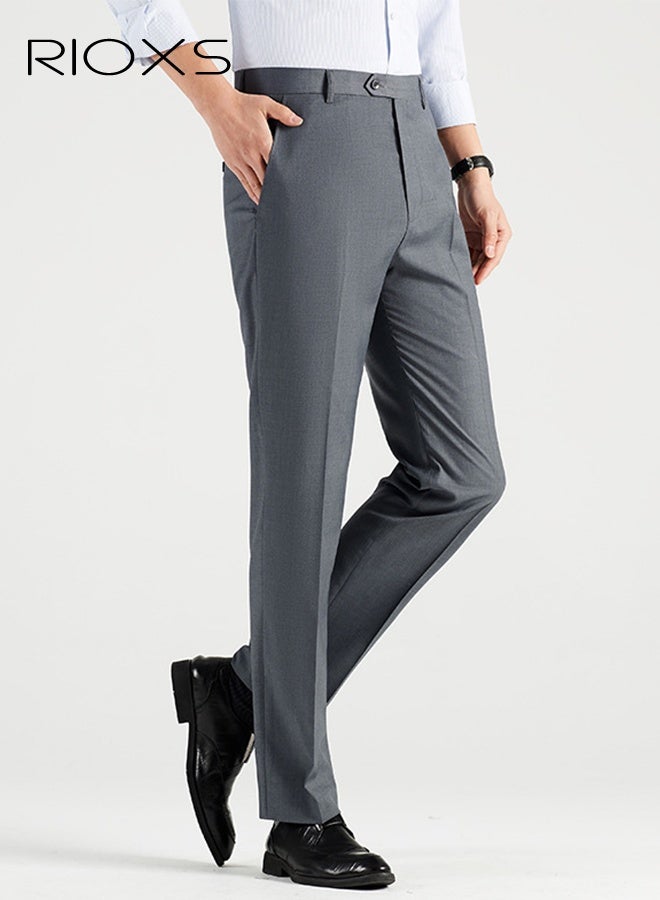 RIOXS Men's Gray Pants, Spring Summer Thin Business Casual Trousers, Soft Comfort Slim Fit Office Pants with Side Pockets, Tailored Stretch Formal Trousers for Men, Wrinkle-Resistant Work Pants, Professional Attire for Office and Events​ - Image 2