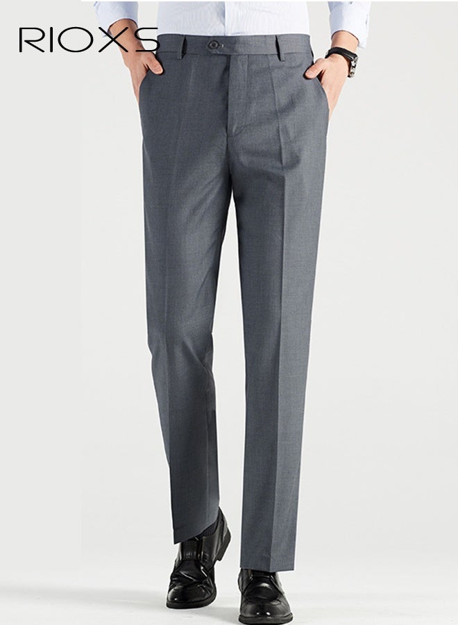 RIOXS Men's Gray Pants, Spring Summer Thin Business Casual Trousers, Soft Comfort Slim Fit Office Pants with Side Pockets, Tailored Stretch Formal Trousers for Men, Wrinkle-Resistant Work Pants, Professional Attire for Office and Events​ - Image 1