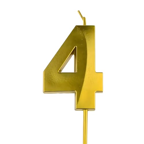 Juzfun Number Candles 4 Year Birthday Cake Decoration Fourth Year Wedding Anniversary Party Metallic Gold Colour Size : Width 5 x Height 7 CM - Image 1