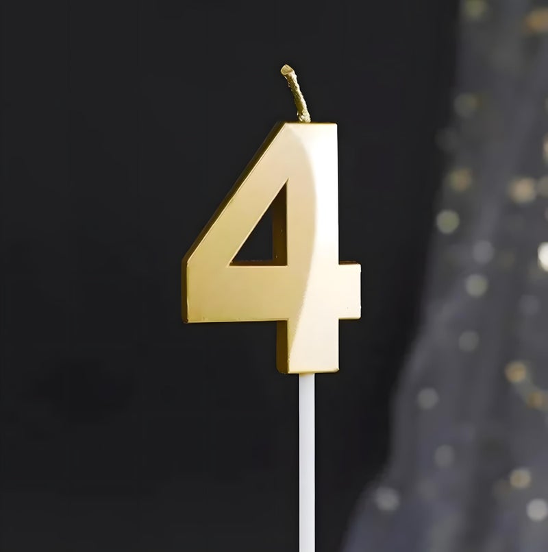 Juzfun Number Candles 4 Year Birthday Cake Decoration Fourth Year Wedding Anniversary Party Metallic Gold Colour Size : Width 5 x Height 7 CM - Image 3