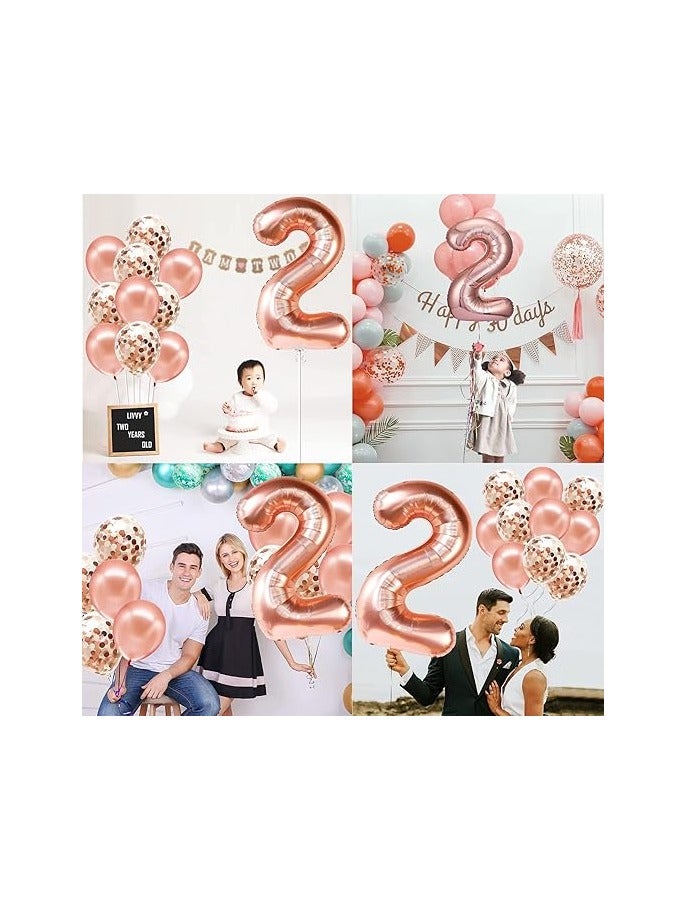 Home zone 40 Inch Rose Gold Digit Helium Foil Birthday Party Balloons Number 2 - Image 5
