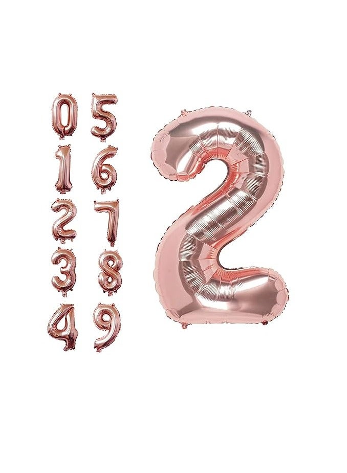 Home zone 40 Inch Rose Gold Digit Helium Foil Birthday Party Balloons Number 2 - Image 1