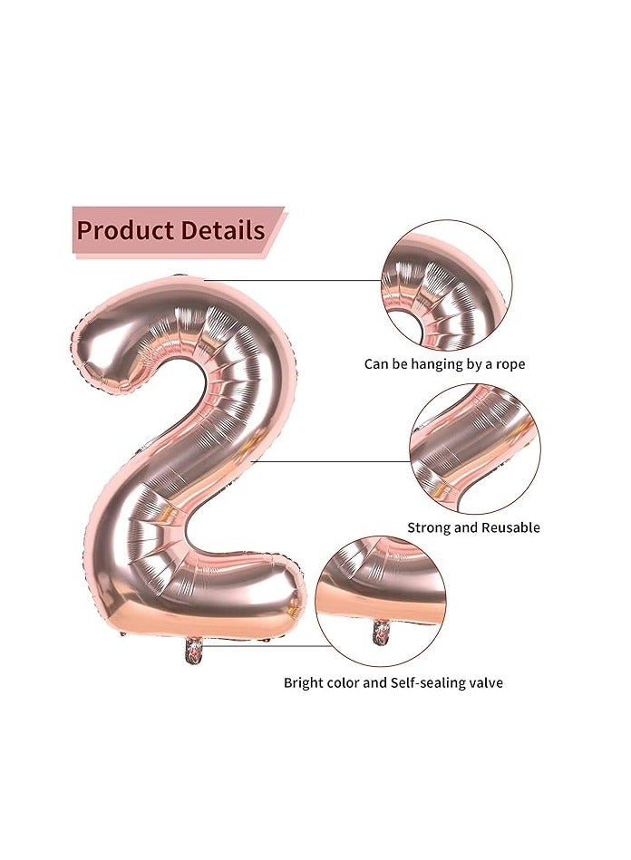Home zone 40 Inch Rose Gold Digit Helium Foil Birthday Party Balloons Number 2 - Image 3