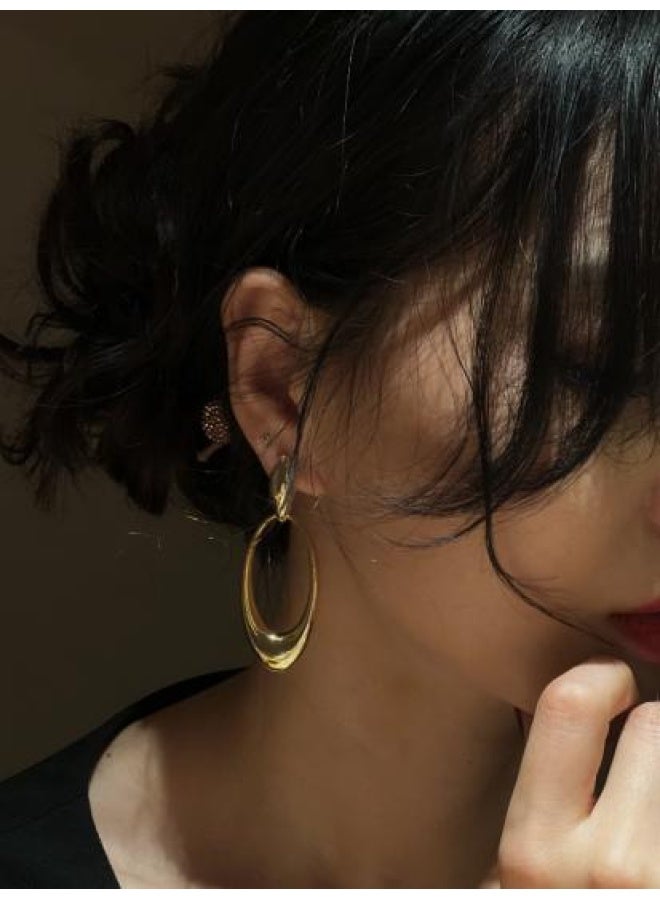 14k Gold Plated Chunky Drop Dangle Earrings for Women - Hypoallergenic Nickel-Free Two-Tone Jewelry Gift, Trendy Chunky Hoop Earrings for Everyday & Special Occasions - Image 5