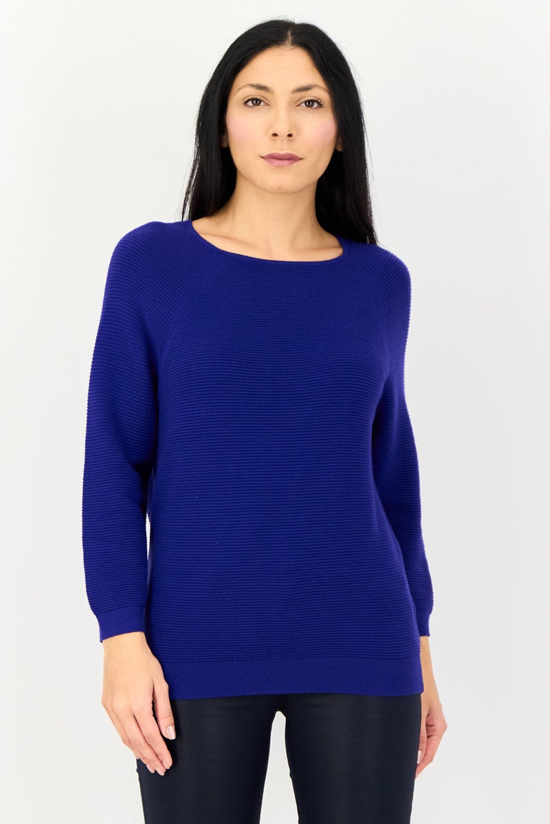 Phase Eight Women Round Neck Knitted Sweater, Indigo - Image 1