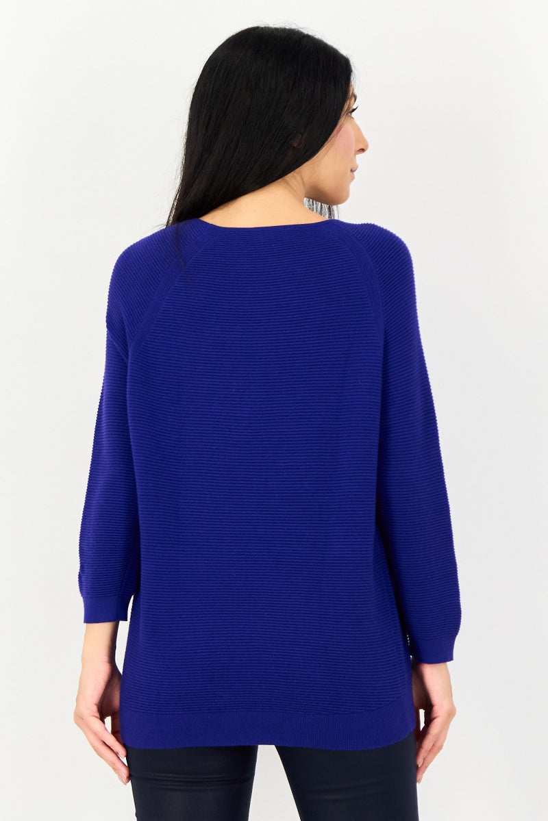 Phase Eight Women Round Neck Knitted Sweater, Indigo - Image 3