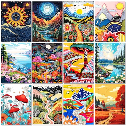 BWFY 12 Pack Diamond Art Kit Sets for Adults 5d Diamond Painting Kit Set for Beginners DIY Landscape Gem Art Kit Print by Full Drill Diamonds Home Wall Decor 12x16 Inch - Image 1