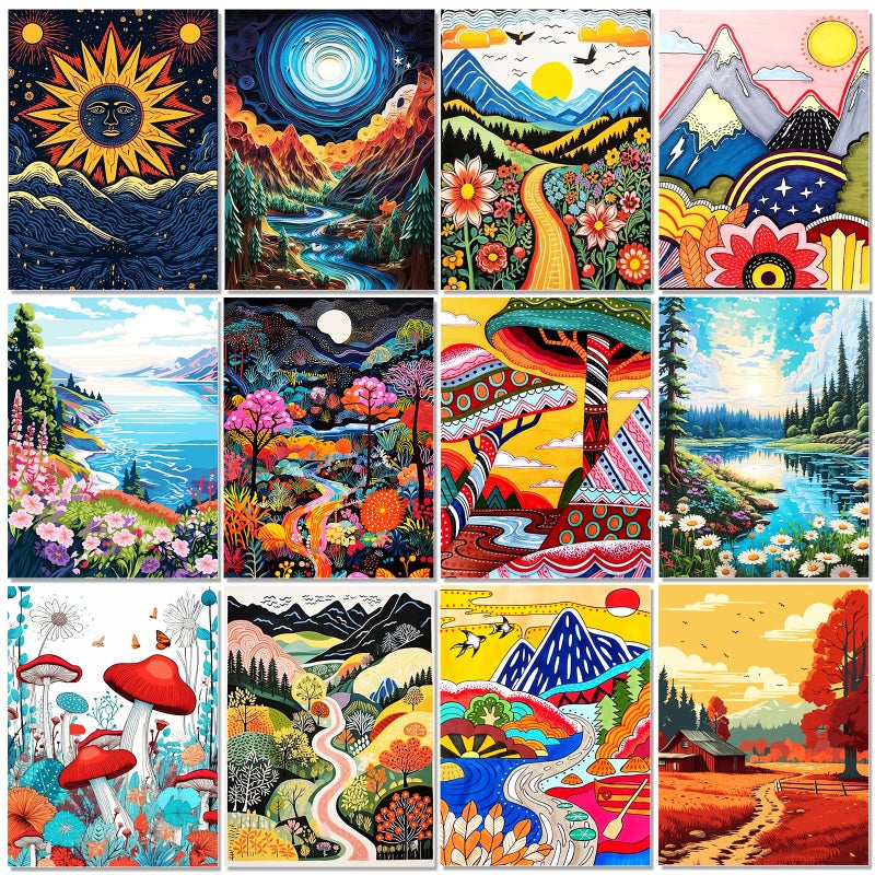 BWFY 12 Pack Diamond Art Kit Sets for Adults 5d Diamond Painting Kit Set for Beginners DIY Landscape Gem Art Kit Print by Full Drill Diamonds Home Wall Decor 12x16 Inch - Image 2