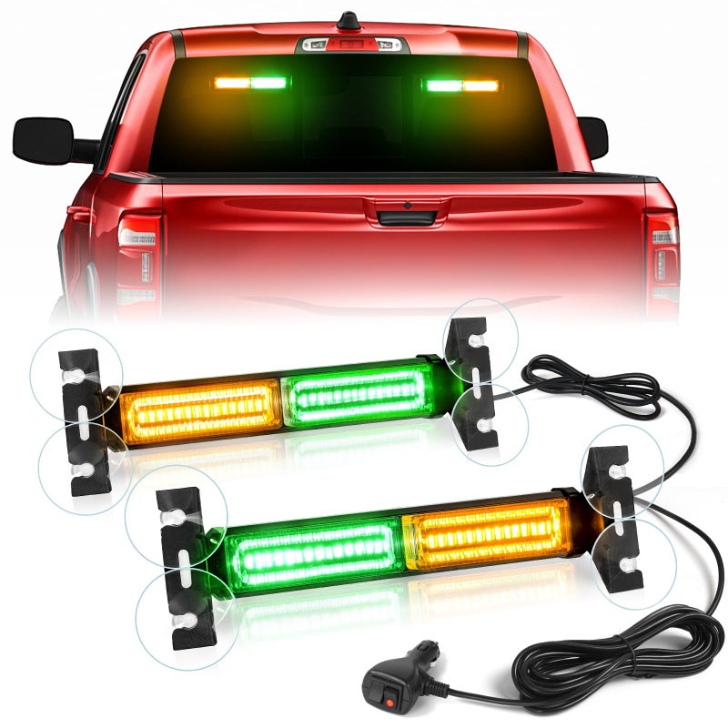 HLauto 1002L Emergency Strobe Traffic Advisor Light Bar: 40 LED Dash Safety Warning Flashing Light, Front/Rear Windshield Visor for Construction Vehicle, Tow/Plow Truck (2x10.7inch, Amber Green) - Image 1